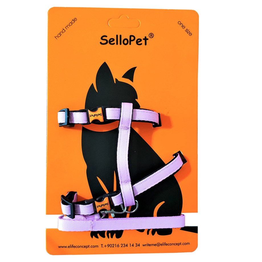 Sellopet Kedi Göğüs Tasması Gezdirme Seti Pudra Rengi