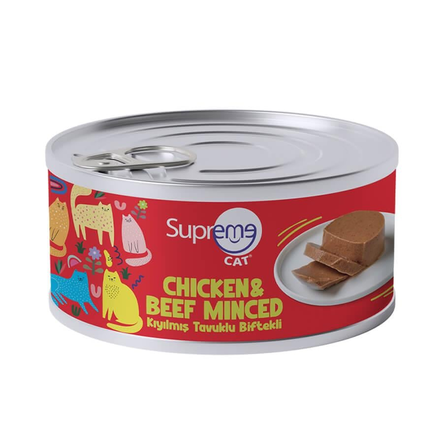 Supreme Cat Tavuklu ve Biftekli Kıyılmış Yetişkin Konserve Kedi Maması 85gr