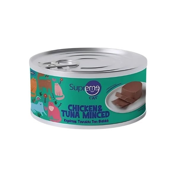 Supreme Cat Tavuklu ve Ton Balıklı Kıyılmış Yetişkin Konserve Kedi Maması 85gr