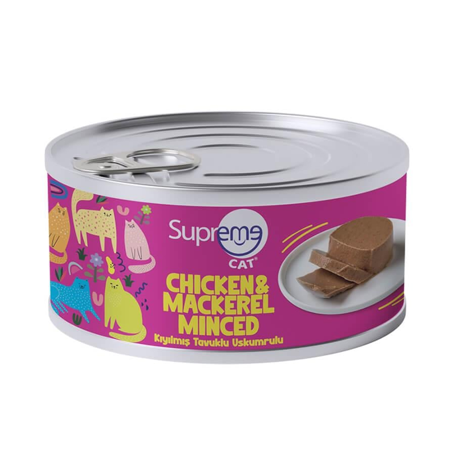 Supreme Cat Tavuklu ve Uskumrulu Kıyılmış Yetişkin Konserve Kedi Maması 85gr