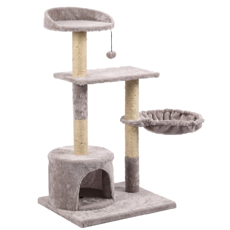 Tommy Çok Katlı Lüks Kedi 46x46x116 Evli Tırmalama Gri
