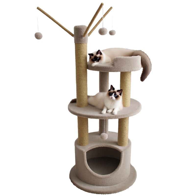 Tommy Çok Katlı Lüks Kedi Tırmalama Bej 60x60x135 Cm