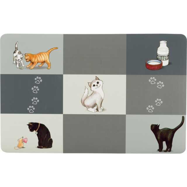 Trixie Kedi Figürlü Mama ve Su Kabı Servis Altlığı 44x28cm Gri