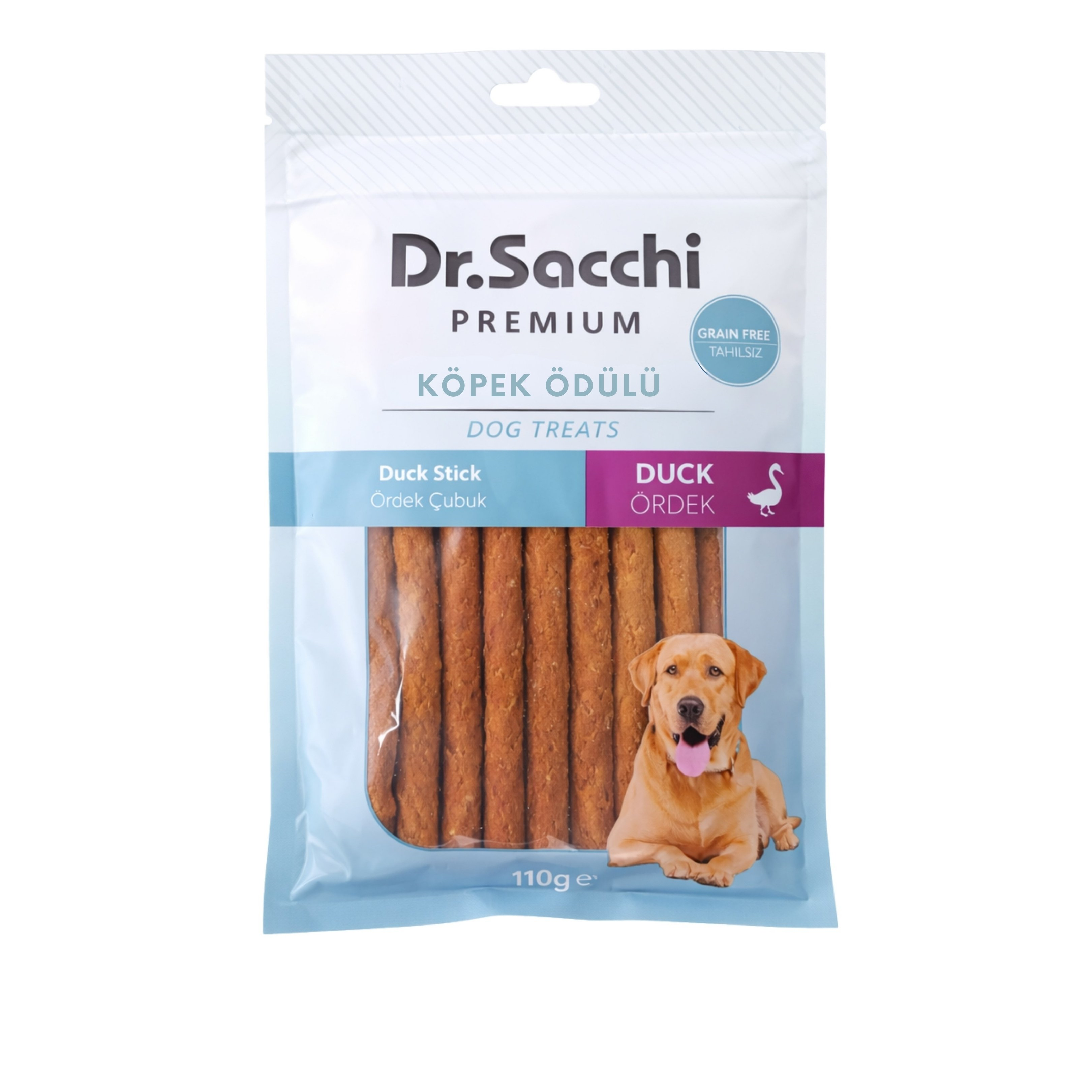Dr.Sacchi Premium Ördekli Çubuk Tahılsız Köpek Ödülü 5'' 10'lu 110 Gr