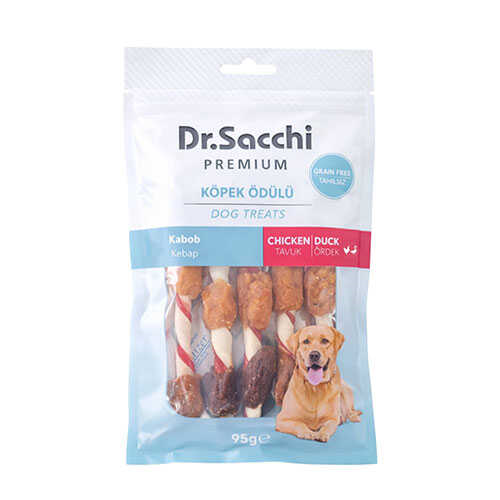 Dr.Sacchi Premium Tavuklu ve Ördekli Kebap Tahılsız Köpek Ödülü 5'' 5'li 95 Gr