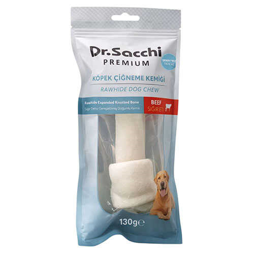 Dr.Sacchi Premium Sığır Etli Sığır Derisi Genişletilmiş Düğüm Kemik Tahılsız Köpek Ödülü 7-8“ 1'li 130 Gr