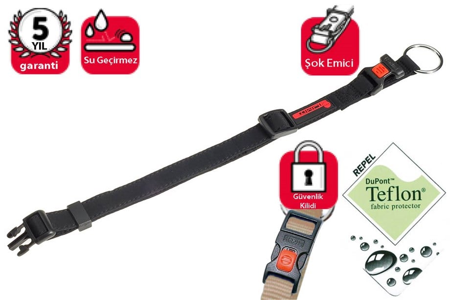 Karlıe Teflon Kilitli Boyun Tasması 30-45Cm Siyah