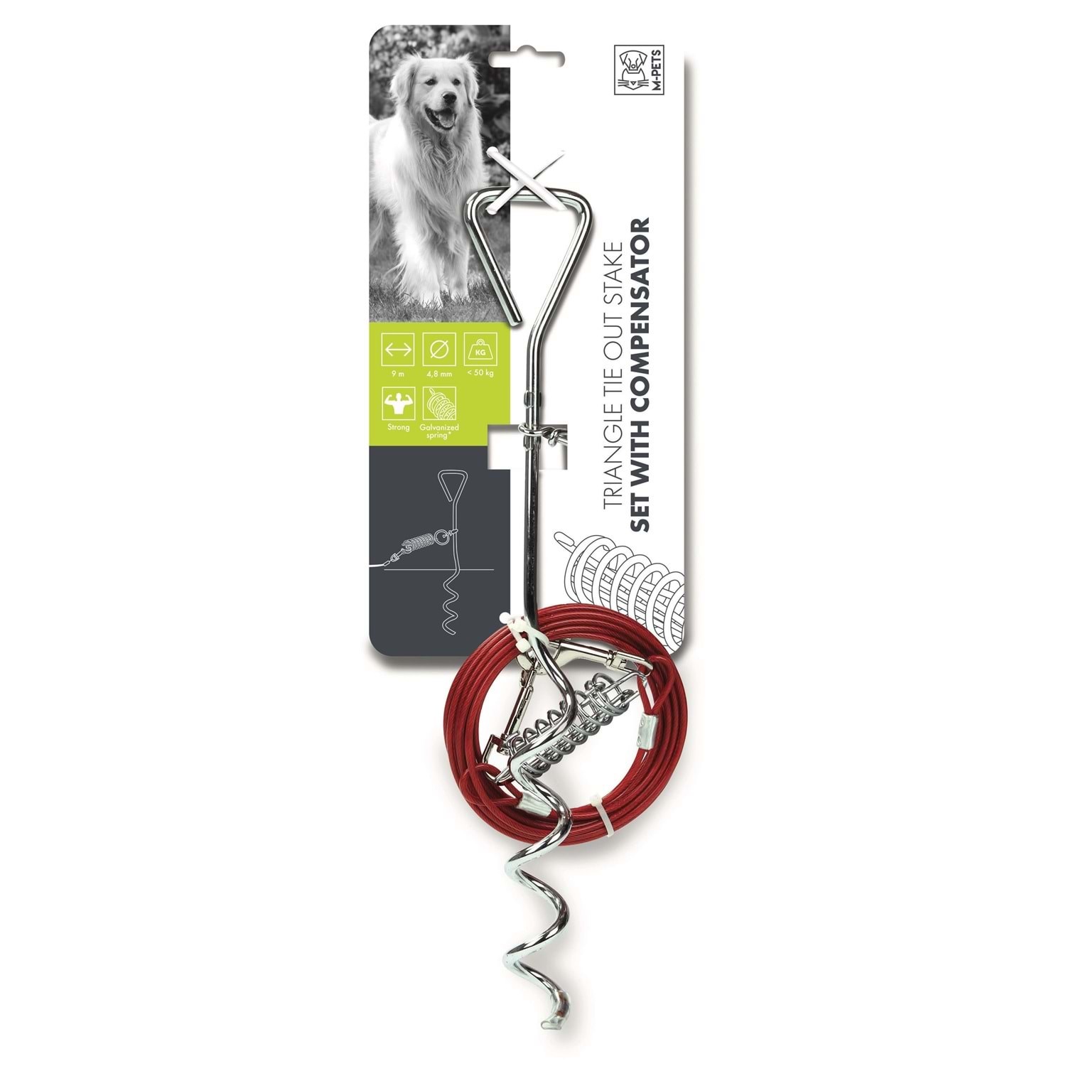 M-Pets Bahçe Bağlama Kazığı/bağlama Halat 9mt/red