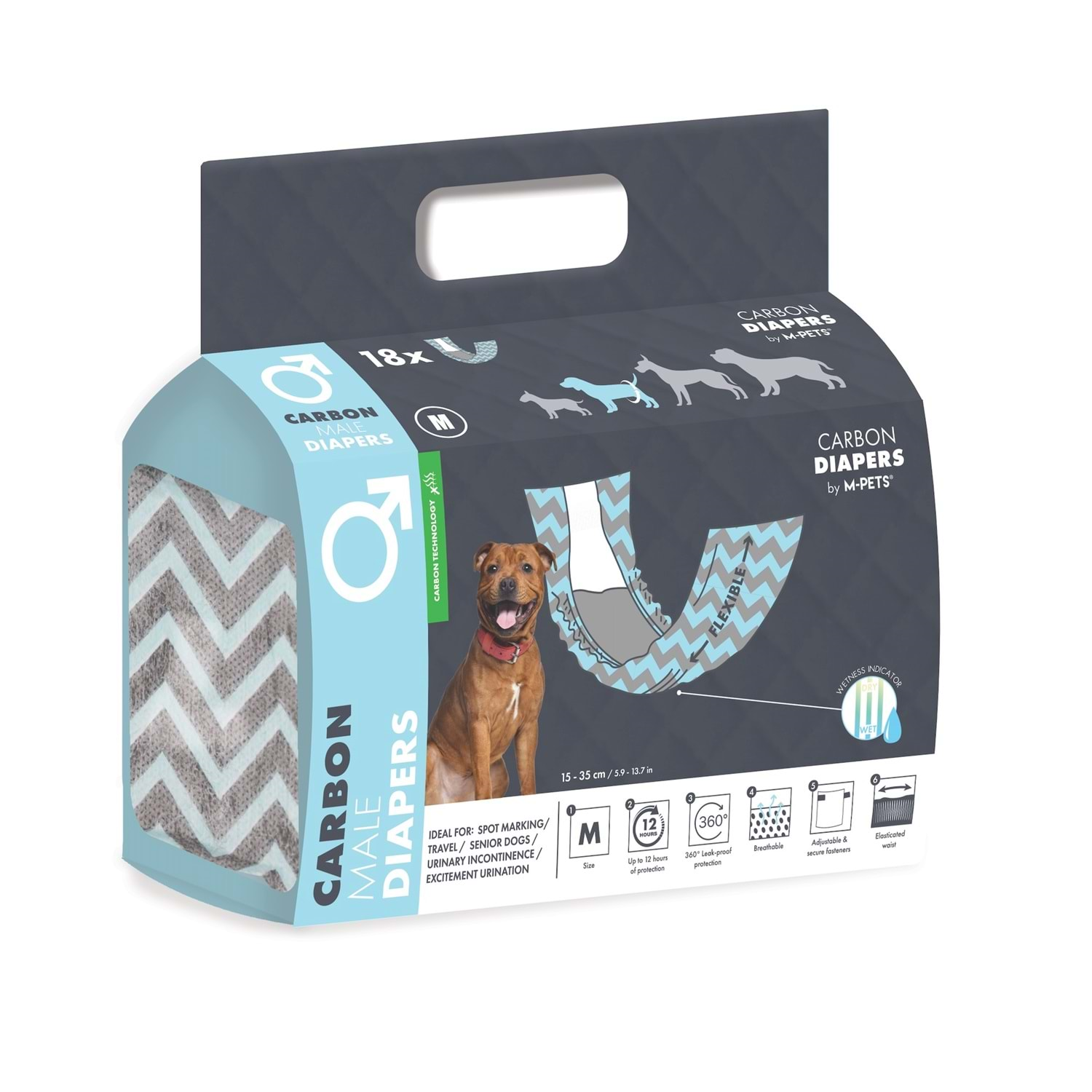 M-Pets Carbonlu Diapers Erkek Köpekler İçin Külot (M) 18Li