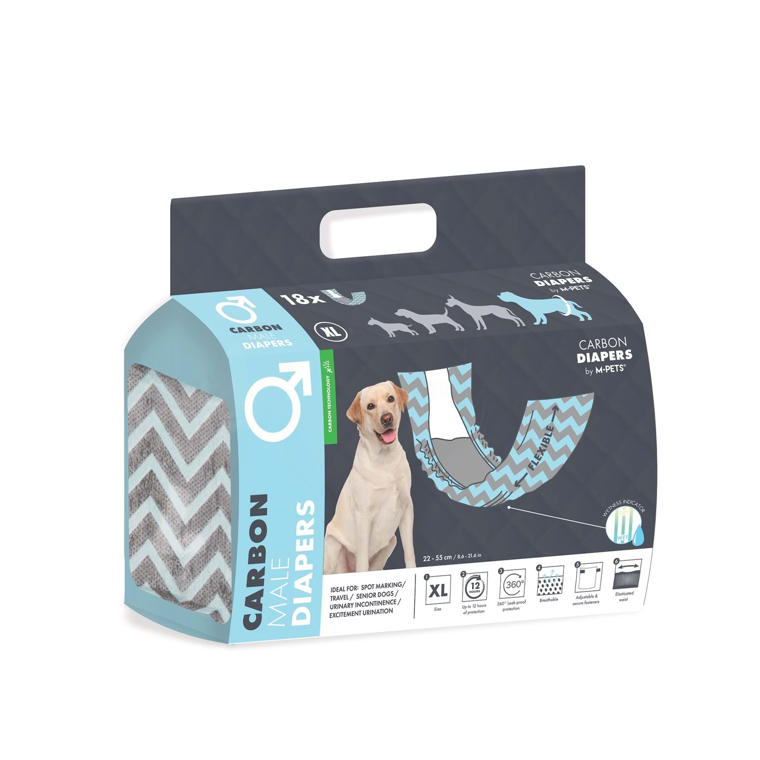 M-Pets Carbonlu Diapers – Erkek Köpekler İçin Külot (XL) 18Li