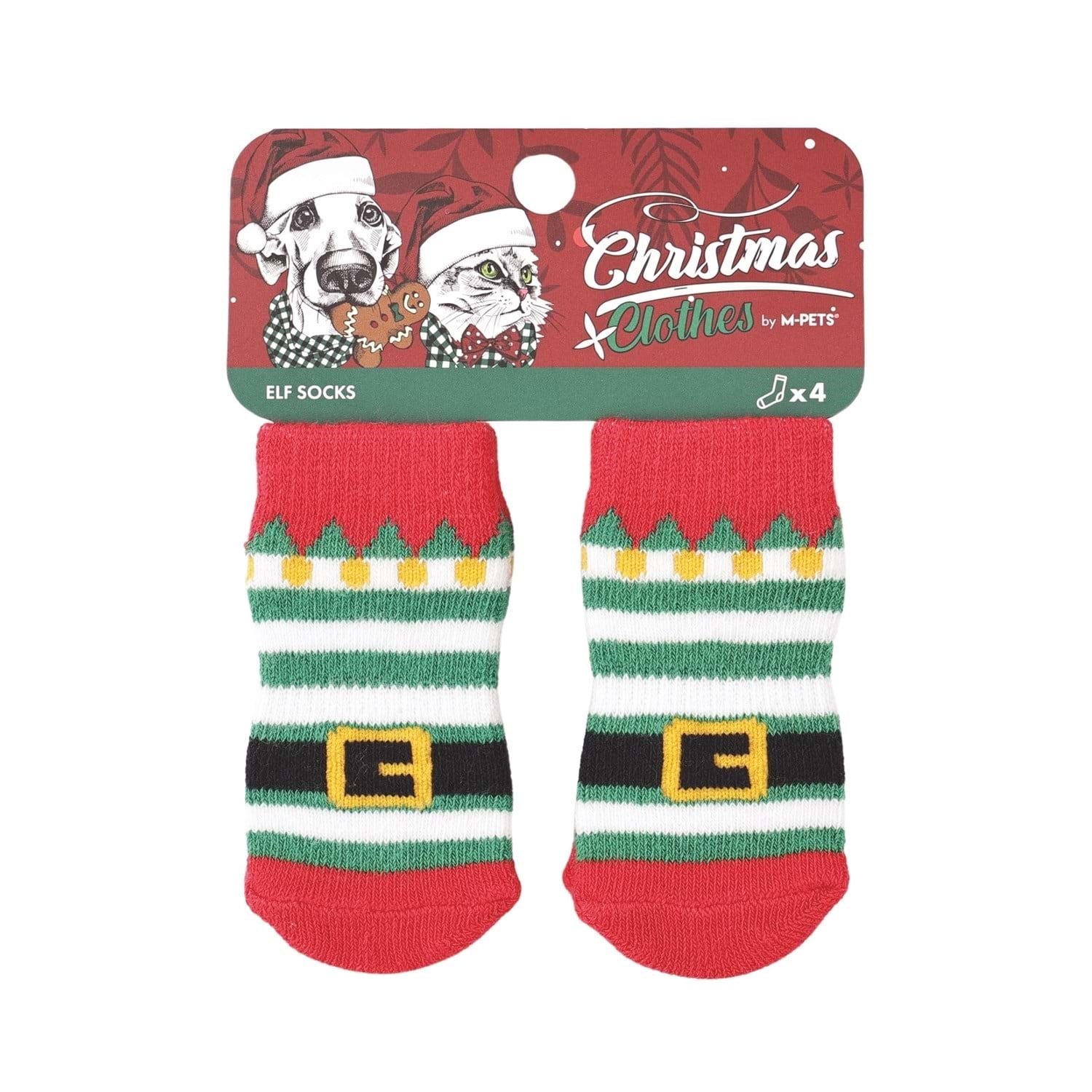 M-PETS Christmas Elf Kaymaz Tabanlı Çorap 4Lü