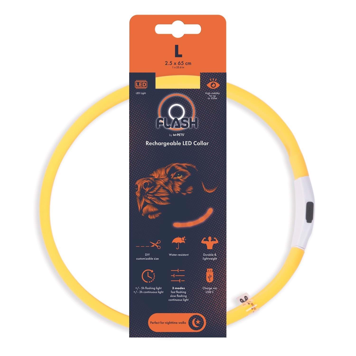 M-Pets Flash Led Boyun Tasma Turuncu (L)