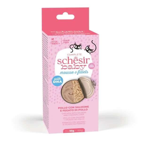 Schesir Babycat Somon ve Tavuk Ciğerli Yavru Kedi Konservesi 3 Adet x 55 Gr