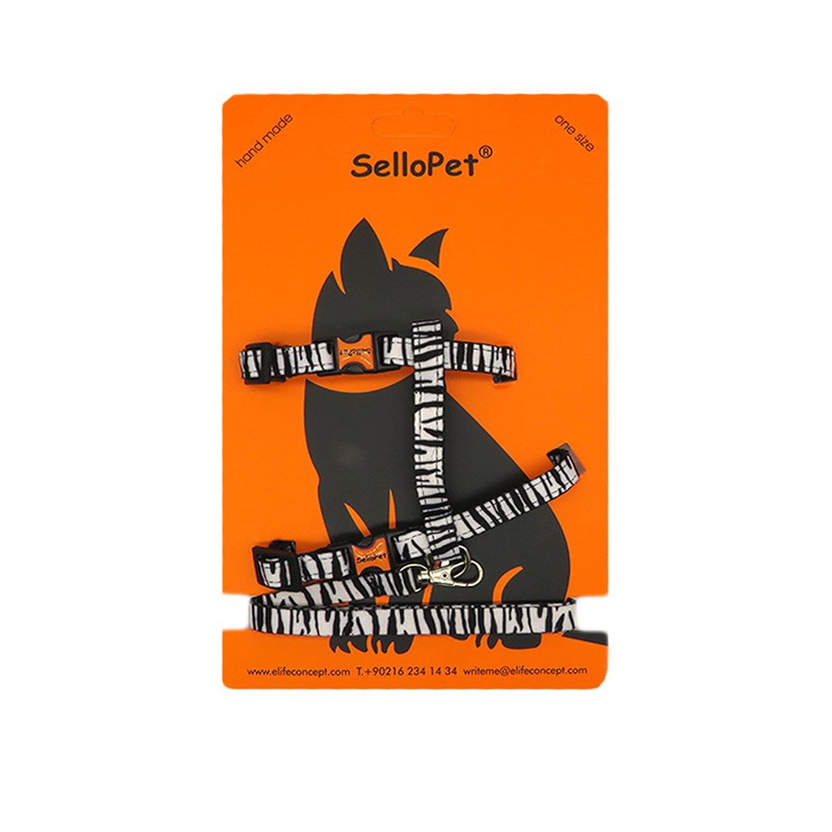 Sellopet Kedi Göğüs Tasması Gezdirme Seti Zebra Desenli