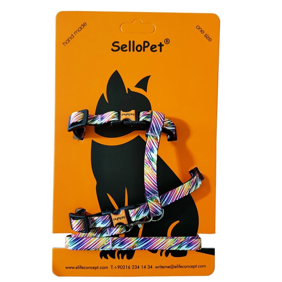 Sellopet Kedi Göğüs Tasması Gezdirme Seti Çizgi Desenli