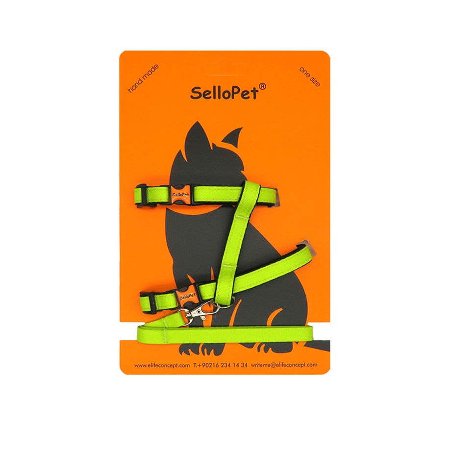 Sellopet Kedi Göğüs Tasması Gezdirme Seti Sarı Renkli