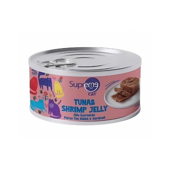 Supreme Cat Ton Balıklı ve Karidesli Jöle İçerisinde Yetişkin Konserve Kedi Maması 85gr