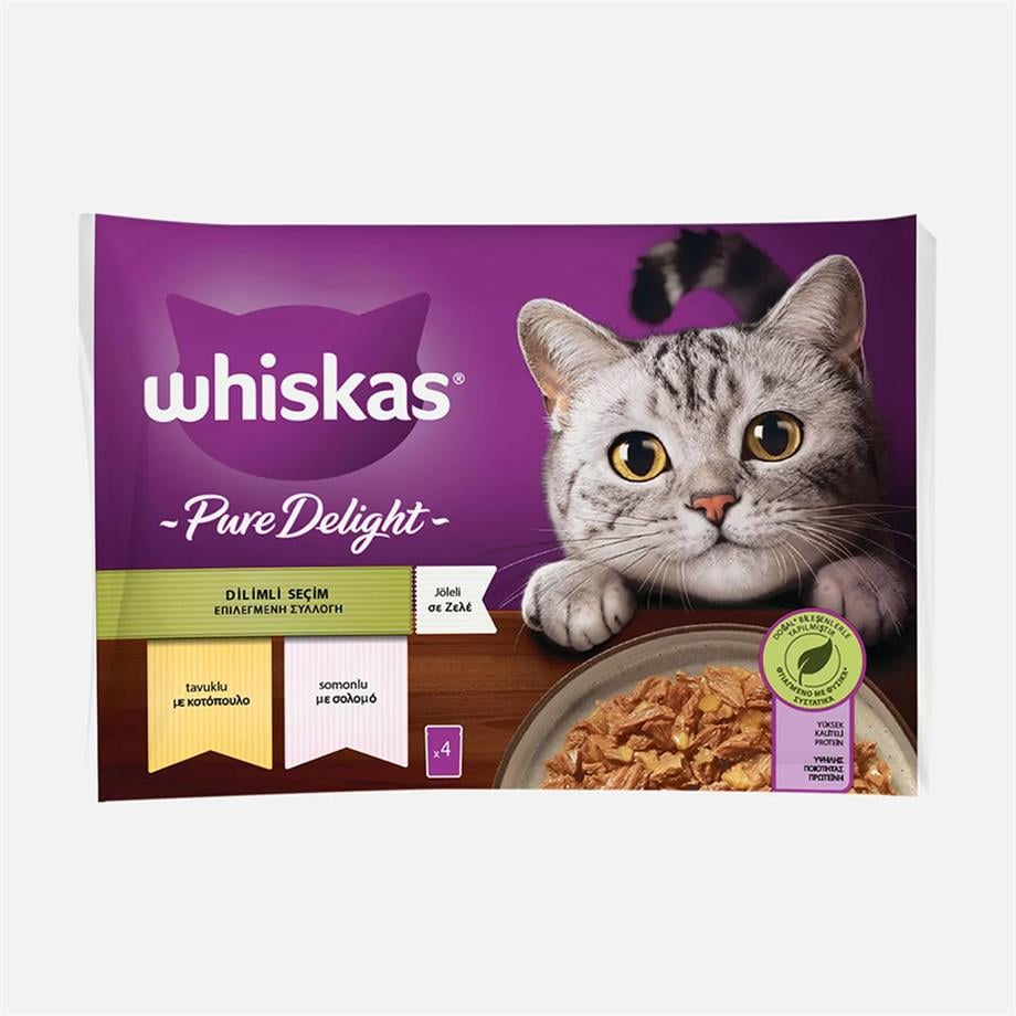 Whiskas Pure Delight Dilimli Seçim Tavuklu ve Somonlu Poşet Yaş Mama 85 gr x 4 Adet