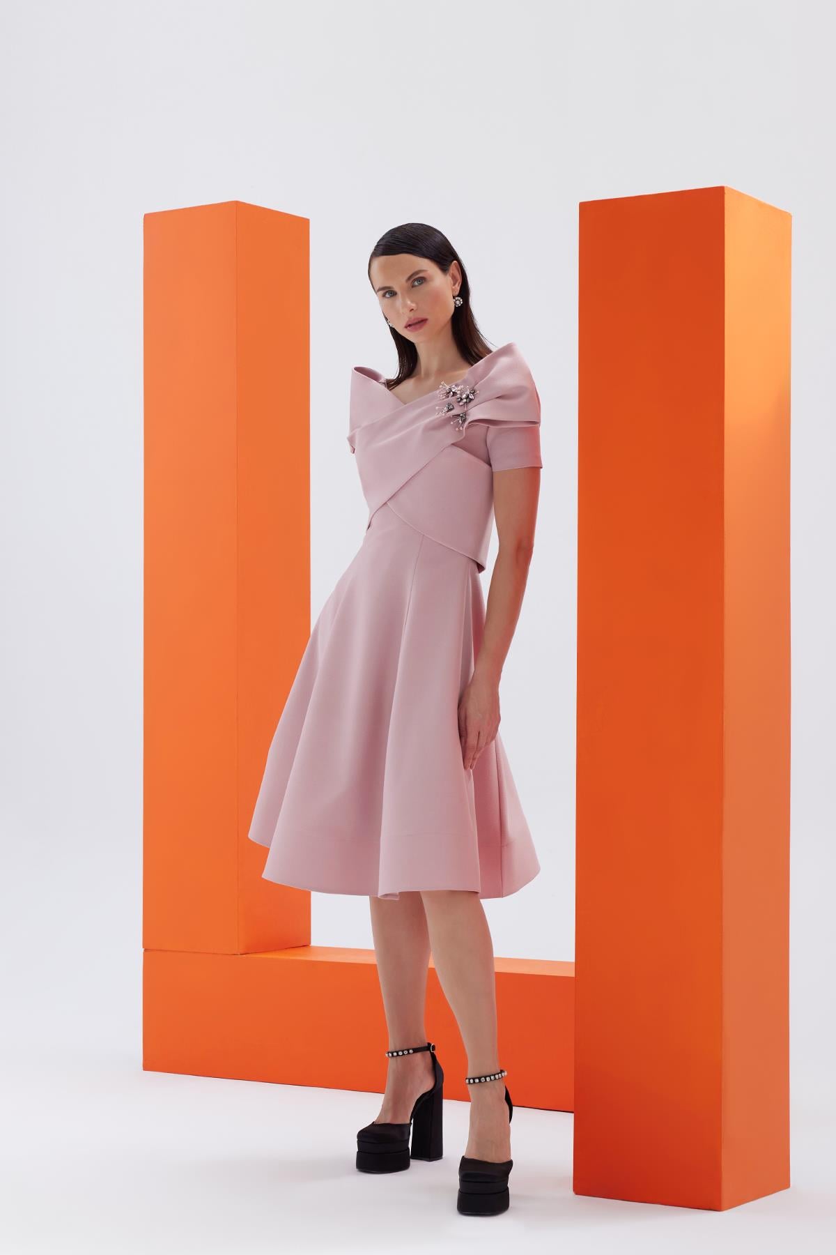 Pudra Mini Krep ElbiseJAQAR