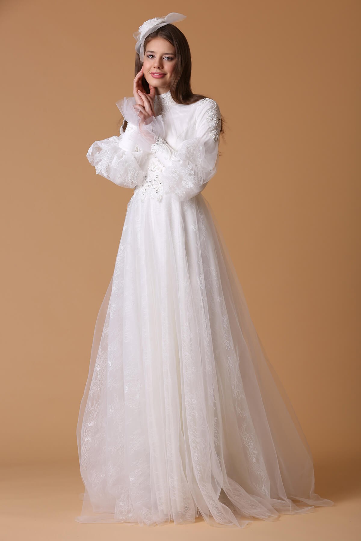 Balon Kollu Dantel Gelinlik Elbise │ JAQAR 2020 White Koleksiyonu - Tesettür  Giyim