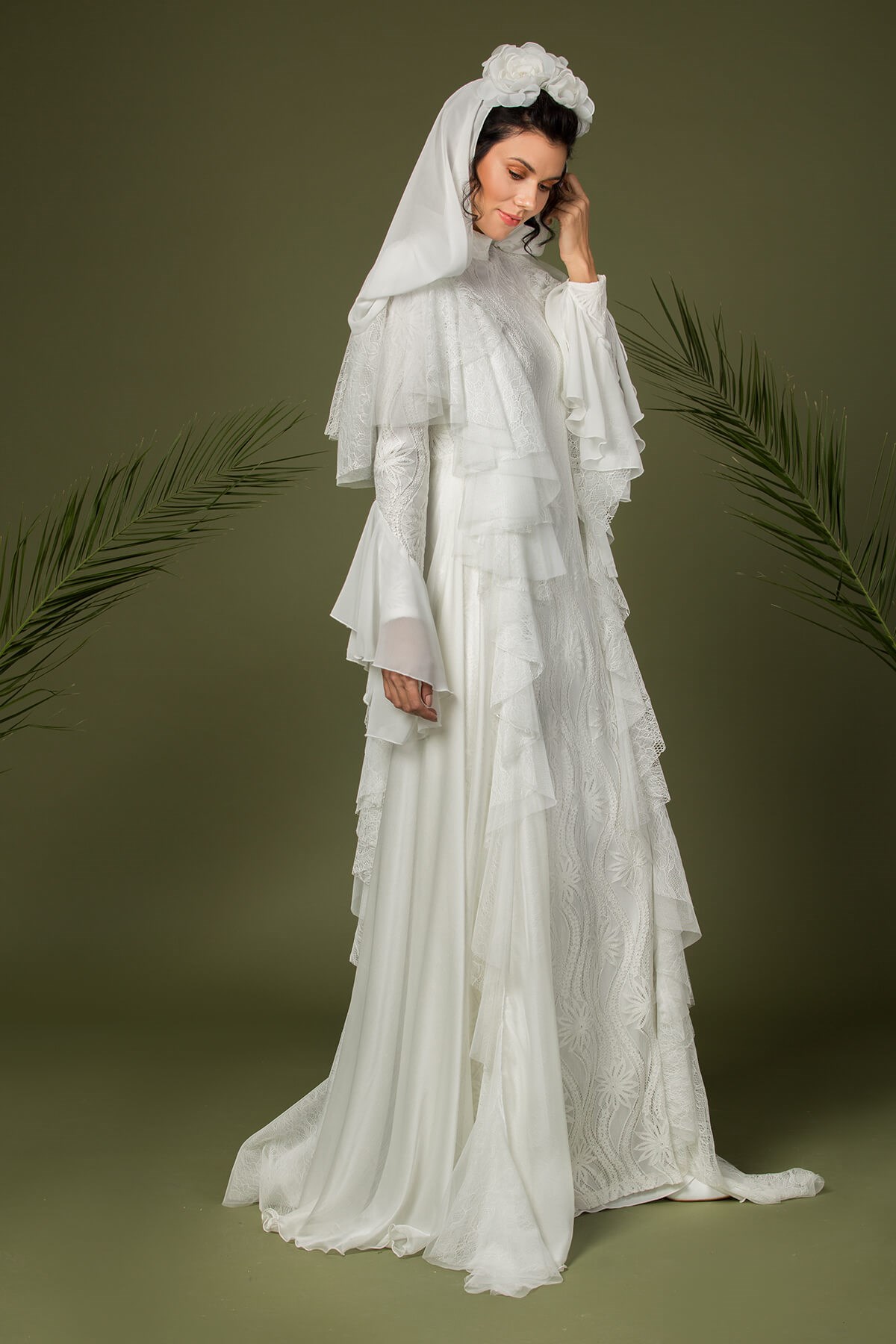 Kapüşonlu Dantel Gelinlik │ JAQAR 2020 White Koleksiyonu - Tesettür Giyim
