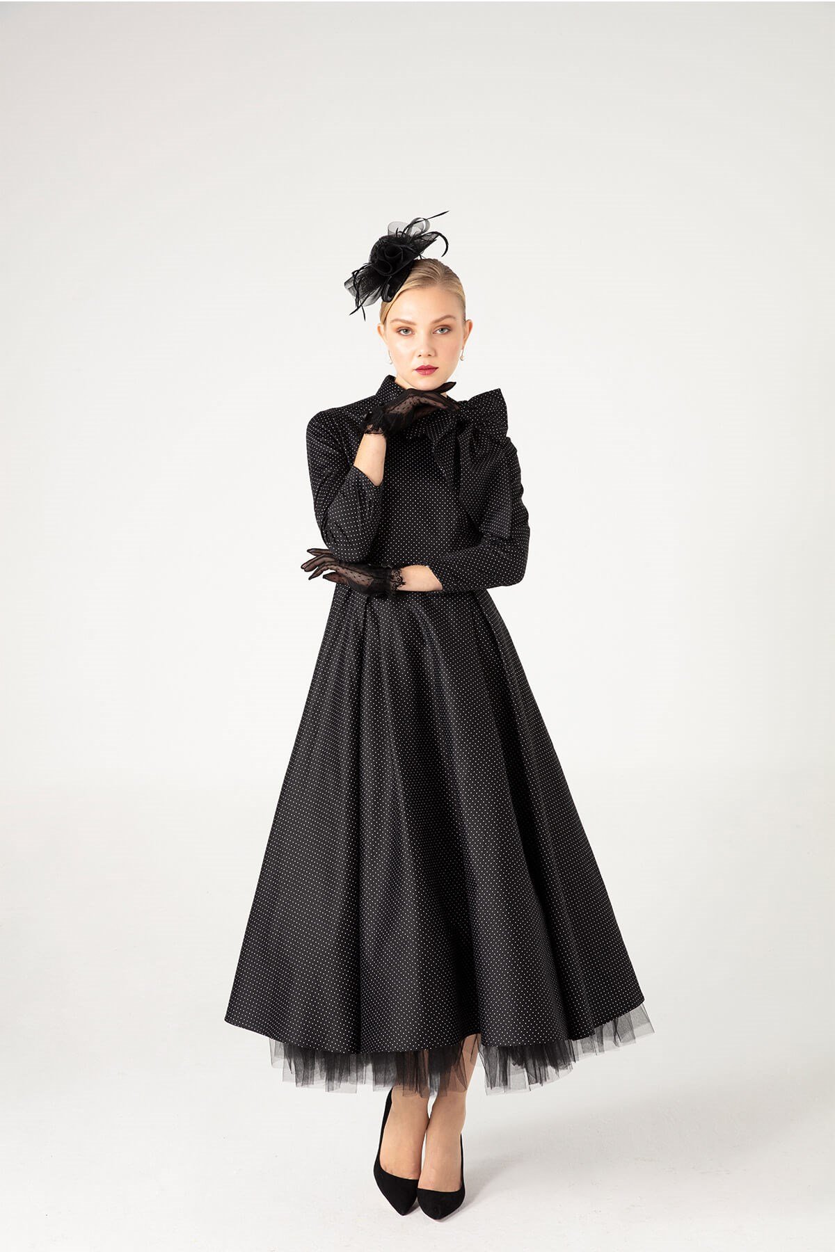 Puantiyeli Koton Elbise - JAQAR 2020 Black Koleksiyonu - Tesettür Giyim