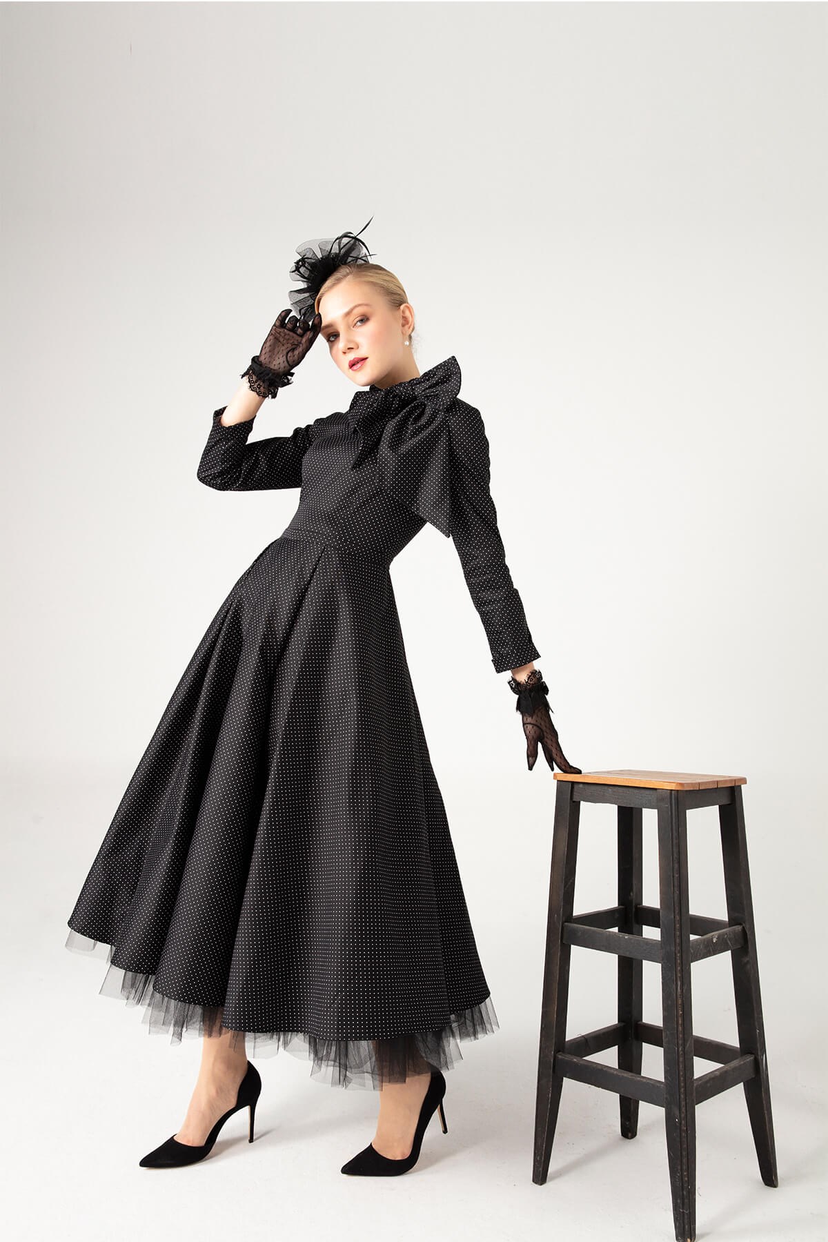 Puantiyeli Koton Elbise - JAQAR 2020 Black Koleksiyonu - Tesettür Giyim
