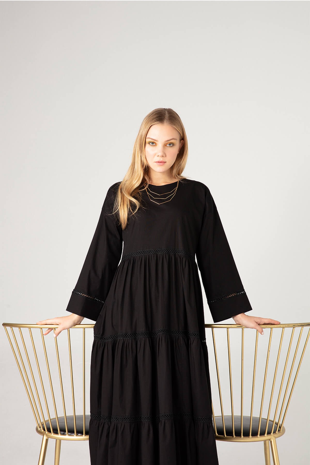 Siyah Koton Elbise - JAQAR 2020 Black Koleksiyonu - Tesettür Giyim