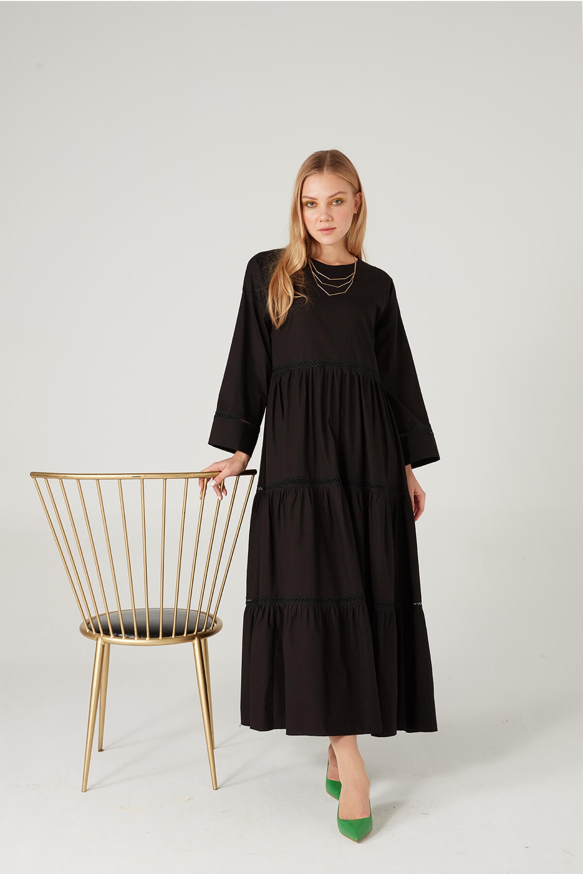 Siyah Koton Elbise - JAQAR 2020 Black Koleksiyonu - Tesettür Giyim