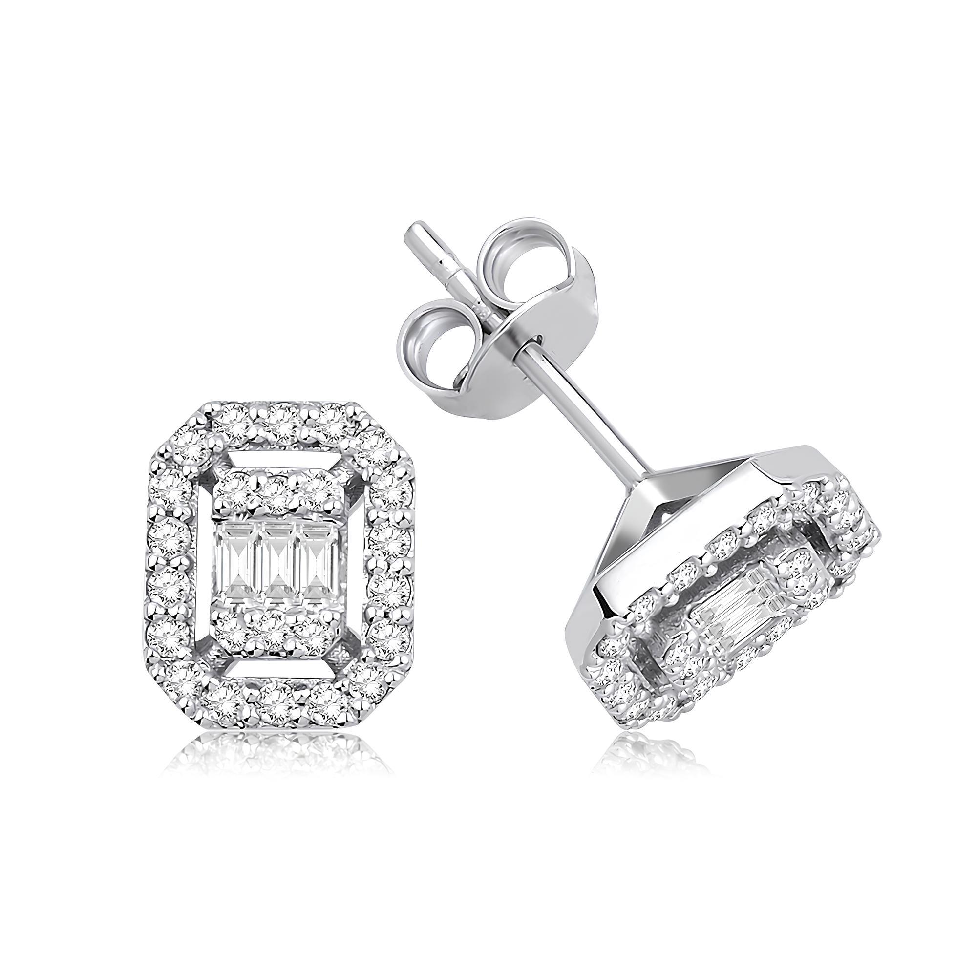 0.44 Karat Pırlanta Baget Tasarım Küpe