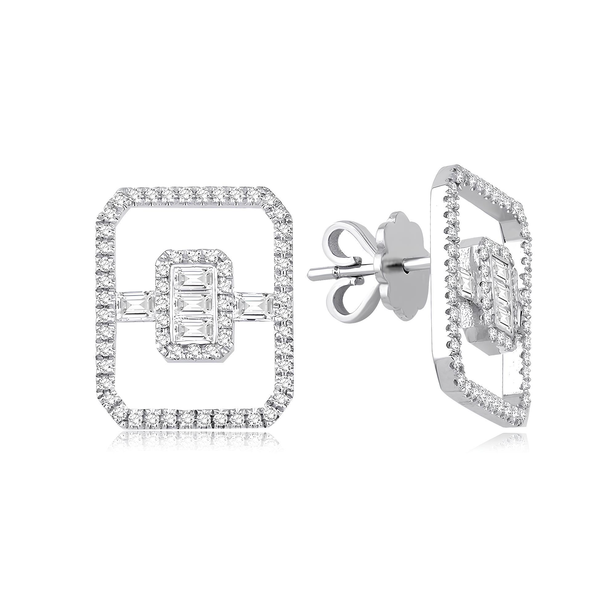 0.78 Karat Pırlanta Baget Tasarım Küpe