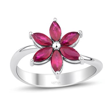 0.99 Karat Çiçek Desenli Pırlanta Yakut Yüzük