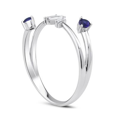 0.24 Karat Pırlanta Safir Baget Yüzük