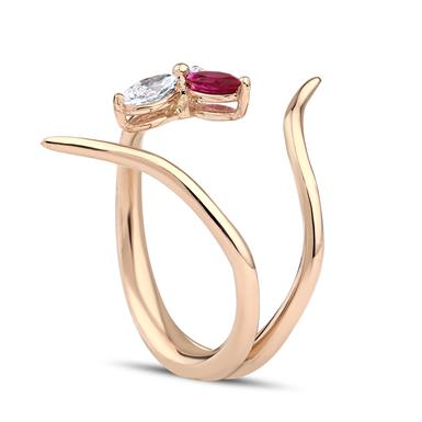 0.42 Karat Pırlanta Yakut Çiçek Yüzük