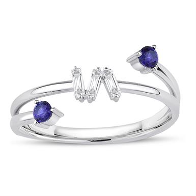 0.24 Karat Pırlanta Safir Baget Yüzük