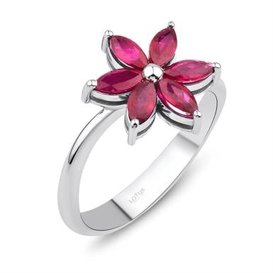 0.99 Karat Çiçek Desenli Pırlanta Yakut Yüzük