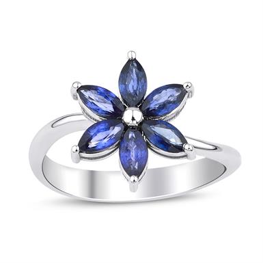 1.14 Karat Çiçek Pırlanta Safir Yüzük