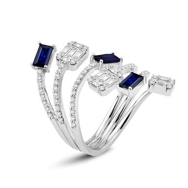 1.80 Karat Pırlanta Safir Baget Yüzük