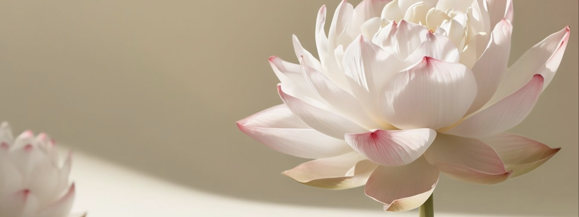 Sıcak bej zeminde pembe uçlu beyaz lotus