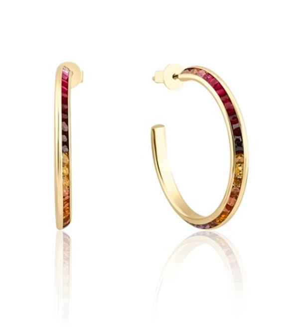 RENKLİ TAŞLI ALTIN HALKA KÜPE