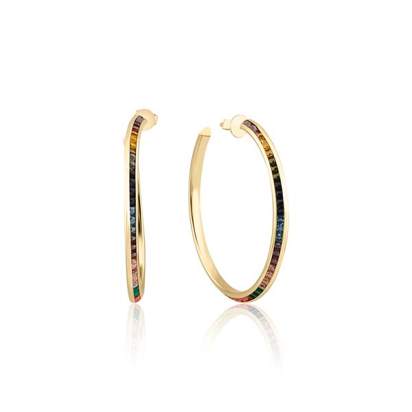 RENKLİ TAŞLI ALTIN HALKA KÜPE