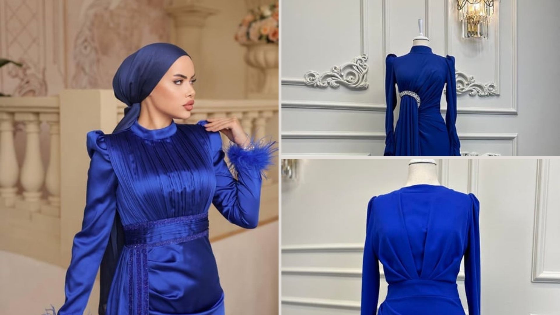 How to Combine Saks Blue Hijab Evening Dresses?