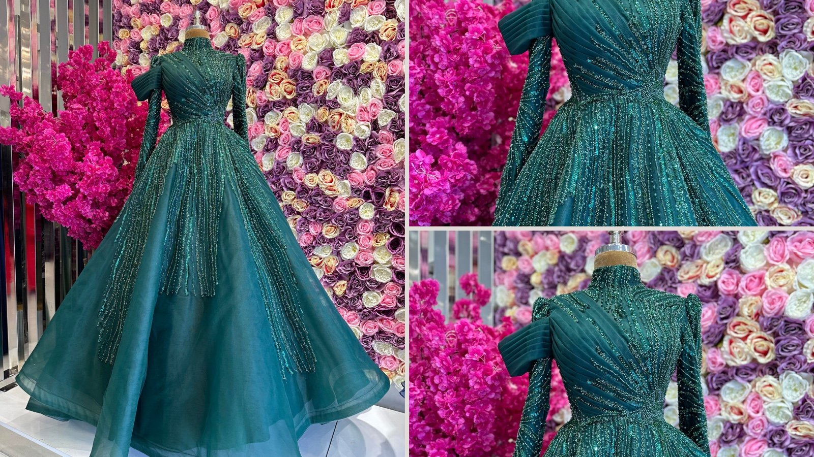 zümrüt yeşili haute couture abiye