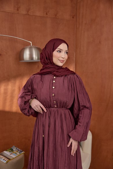 Asimetrik Fırfırlı Elbise Bordo