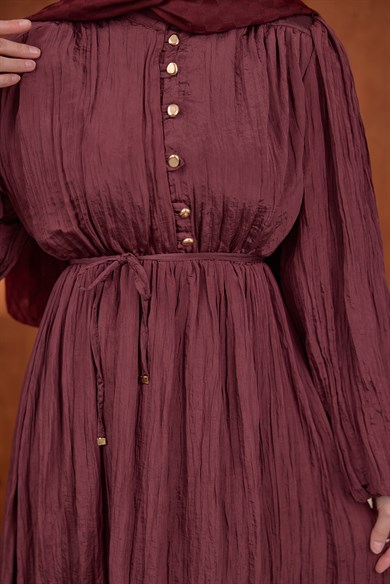 Asimetrik Fırfırlı Elbise Bordo