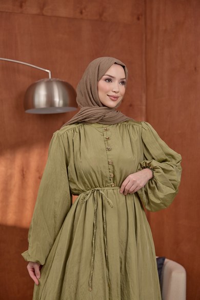 Asimetrik Fırfırlı Elbise Çağla