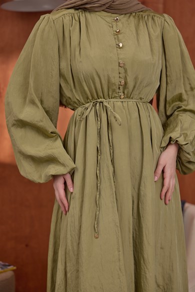 Asimetrik Fırfırlı Elbise Çağla