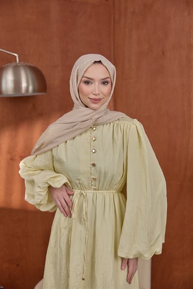 Asimetrik Fırfırlı Elbise Sarı