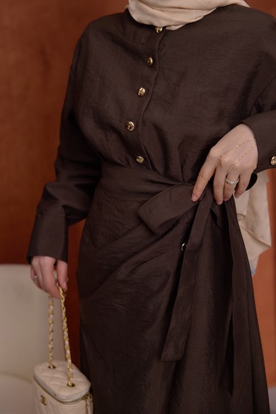 Beli Lastikli Elbise Kahverengi