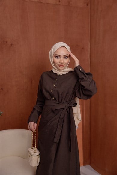 Beli Lastikli Elbise Kahverengi